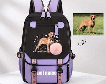Zaino personalizzato con foto di animali domestici: zaino scolastico personalizzato con la faccia del cane, nome personalizzato e qualsiasi design.