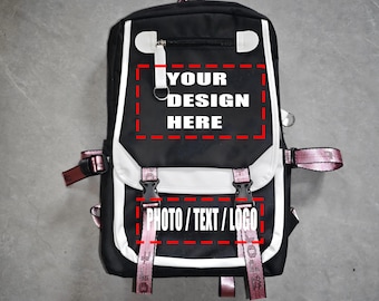 Zaino personalizzato da 18 pollici con testo e immagine personalizzati, zaino personalizzabile per uomo e donna, zaino casual da viaggio con scomparto per laptop.