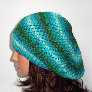 Hand Knitted Hat Hand Knit Slouchy Hat Knitted Slouchy Beanie Stylish Hat Slouchy Beret Shades of Green image 4