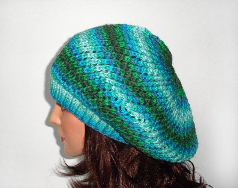 Hand Knitted Hat Hand Knit Slouchy Hat Knitted Slouchy Beanie Stylish Hat Slouchy Beret Shades of Green image 4