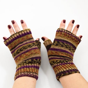 Hand Knitted Fingerless Mittens, Fingerless Gloves - Autumn Colors, Size Small and Medium