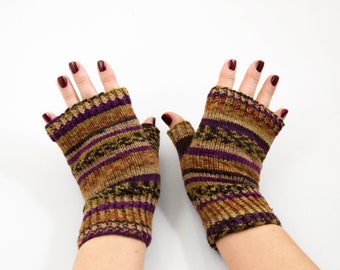 Mitaines sans doigts tricotées à la main, gants sans doigts - Couleurs d’automne, taille petite et moyenne