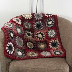 Crochet Granny Square Blanket,Crochet Baby Blanket, Wool Mohair Blanket, Lap Blanket, Sofa Throw - Red, Gray and White