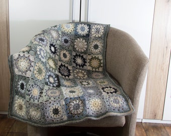 Crochet Granny Square Blanket, Crochet Baby Blanket, Wool Mohair Blanket, First Blanket, Home Decor, Lap Blanket - Gray Tones