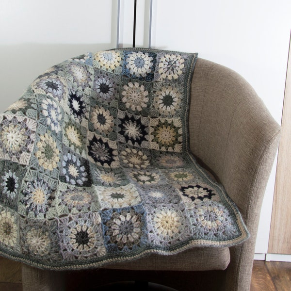 Crochet Granny Square Blanket, Crochet Baby Blanket, Wool Mohair Blanket, First Blanket, Home Decor, Lap Blanket - Gray Tones
