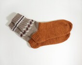 Hand Knitted Wool Socks - Brown, Extra Large