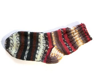 Knitted Wool Socks - Size M (10 1/4", 26 cm), Red, Black and Brown.