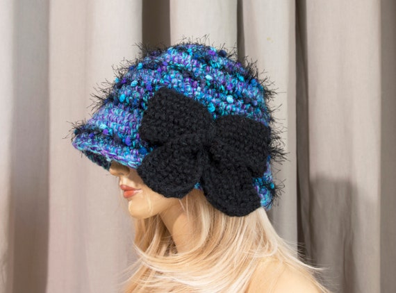 Elegant Multicolor  Cloche Hat with Black Bow Crochet Elegant MulticolorCloche Hat with Black Bow Crochet main image 4