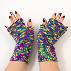 Hand Knitted Fingerless Mittens, Fingerless Gloves - Green, Blue,Yellow, Pink Size Medium