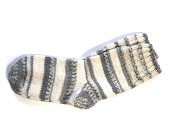 Knitted Wool Socks - Size Large, Medium, Gray and White, Sock Yarn.