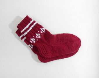 Knitted Wool Socks - Red, Size Small