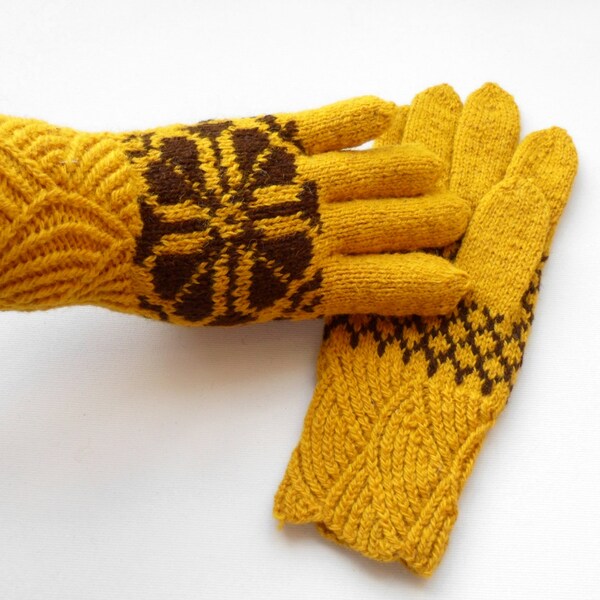 RESERVED Hand Knitted Gloves - Yellow, Size Medium