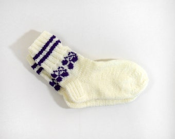 Hand Knitted Socks - White, Small