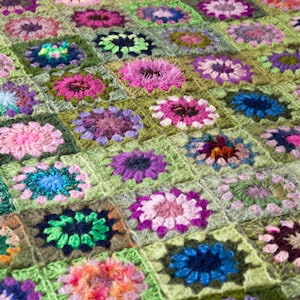 Crochet Granny Square Blanket, Handmade Blanket - Spring Blossom Colors image 2