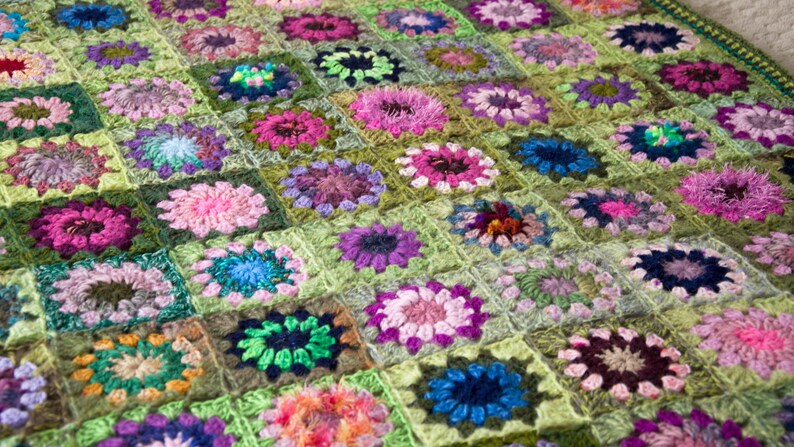 Crochet Granny Square Blanket, Handmade Blanket - Spring Blossom Colors image 2