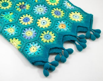 Crocheted Hexagon Blanket - Blue, Green and Yellow