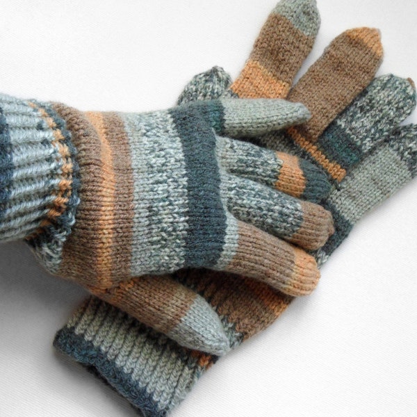 Hand Knitted Gloves - Grey and Brown