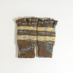 Hand Knitted Fingerless Gloves - Brown and Gray, Size Medium