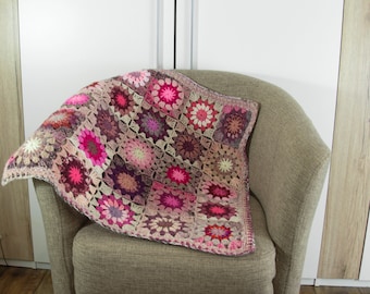 Crochet Granny Square Blanket, Handmade Blanket, Home Warming Gift - Pink, Hot Pink, Pale Pink, Mauve.