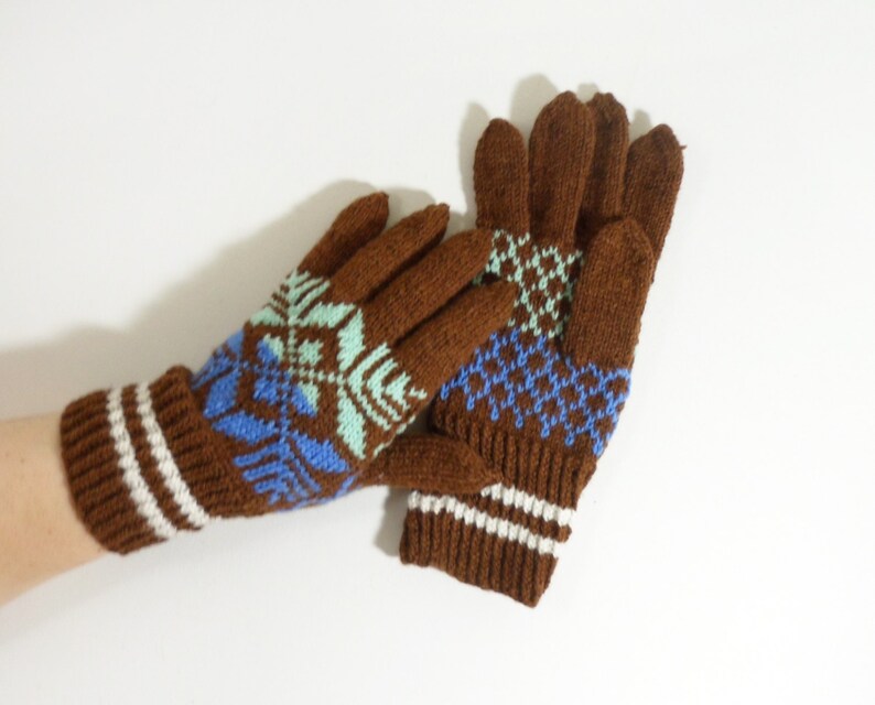 Hand Knitted Gloves Brown, Size Medium image 1