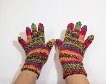 Hand Knitted Gloves - Red, Blue, Green, Yellow Size Medium