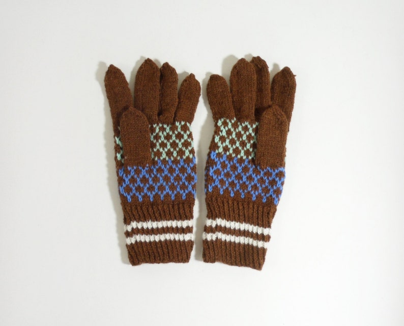 Hand Knitted Gloves Brown, Size Medium image 3