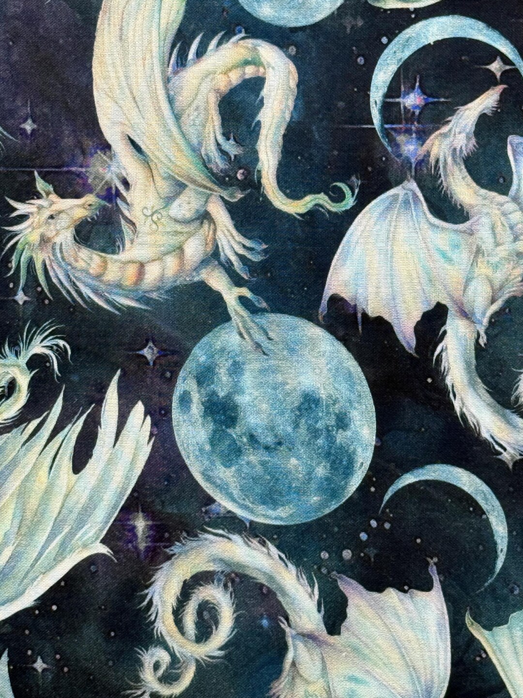 Celestial Dragon Moon Cotton Fabric – Fantasy Night Sky Quilting Sewing ...