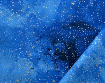 Blue Starry Sky Fabric with Metallic Gold | Timeless Treasures Endless Sky | Celestial Cotton Galaxy Fabric by the Yard