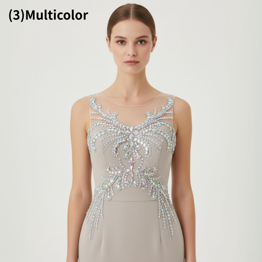 Multicolor Rhinestone Applique for Dress, AB Crystal Bodice Applique ...