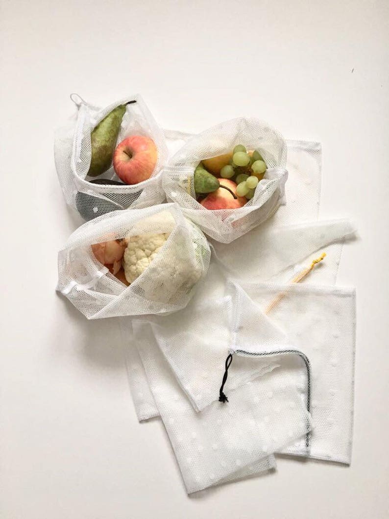 5 Vegan Zero Waste Shopping Bags in Pouch With Indigo Brush Etsy