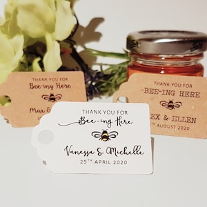 Custom Thank You for BEE-ing Here Theme Wedding Favour Beeing being Tags Honey Bees MINI Price Luggage Label Personal