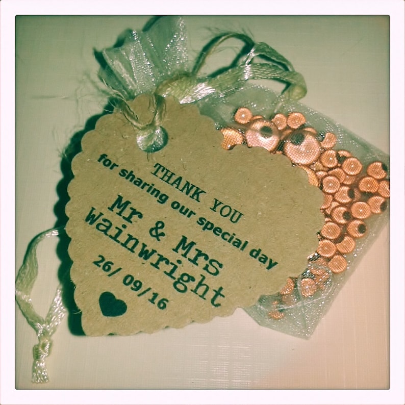 25 Heart Personalised Wedding Favour Tags Thank You Special Day HEART LABELS