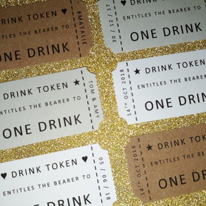 Personalised Drink Tokens - Wedding Favour Gift Small Label Party Ticket Token