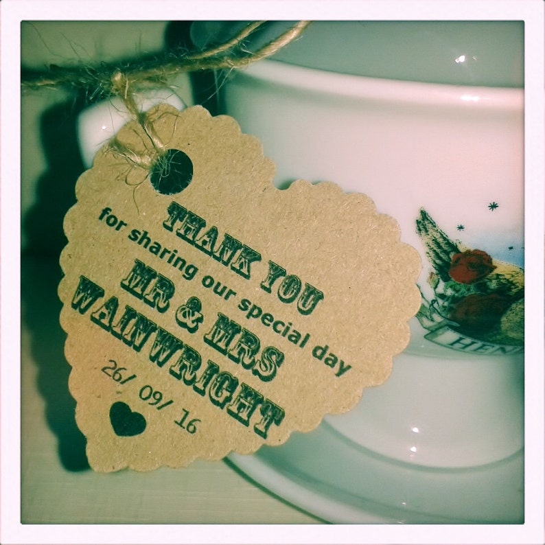 25 Heart Personalised Wedding Favour Tags Thank You Special Day HEART LABELS