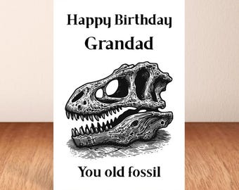 Funny Grandad Birthday Card: 'Old Fossil' Greeting Card