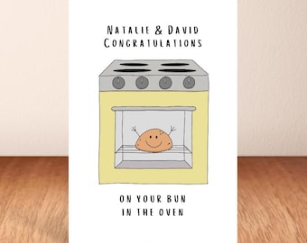 Congratulations On Your Bun In The Oven, Personalised Baby Card, Pregnancy Card, Mother To Be.