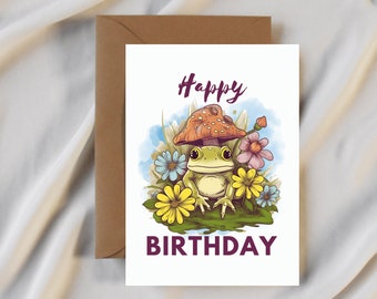 Frog Happy Brithday, Greeting Card, Birthday Card, Frog, Mushroom.