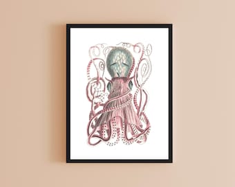 Vintage Octopus Art Print, Vintage Style Wall Art Decor Digital Download