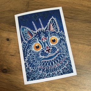 Cat Greeting Card, Blue Cat Card, Birthday, Any occasion, General Art Card.