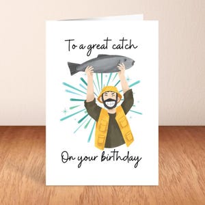 Pour une belle prise le jour de votre anniversaire, carte de voeux, carte d'anniversaire, pêcheur, pêche, poisson
