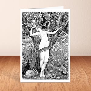 Carte de voeux Eve et la pomme, carte de serpent, anniversaire, toutes les occasions, carte d'art général.