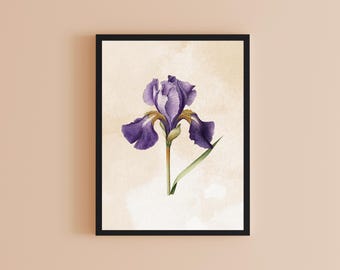 Vintage Style Purple Iris Print, Vintage Style Wall Art Decor Digital Download