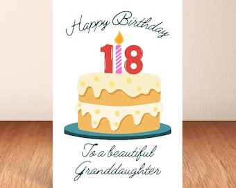 18th Birthday Card For Granddaughter: Happy Birthday Candles & Cake