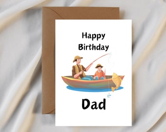 Happy Birthday Dad, Greeting Card, Fishing, Fisherman, Birthday Card, Fish, Dad.
