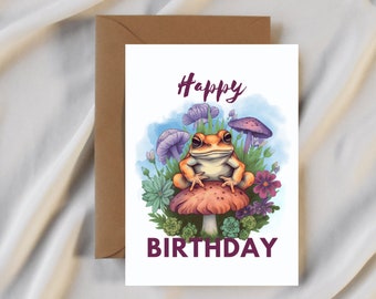 Frog Happy Brithday, Greeting Card, Birthday Card, Frog, Mushroom.