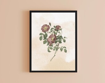 Vintage Flower Art Print, Vintage Style Wall Art Decor Digital Download