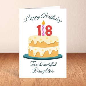 Joyeux anniversaire à une belle fille, carte du 18e anniversaire, bougies d'anniversaire/carte de gâteau.