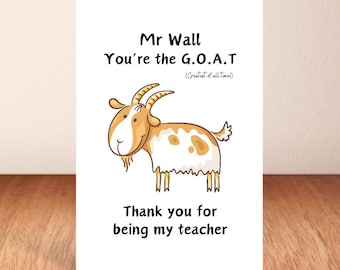 Personalized Teacher Thank You Card: Greatest Of All Time (A6 Size)