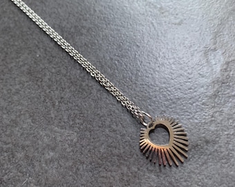 Starburst Heart Pendant Necklace, Stainless Steel.