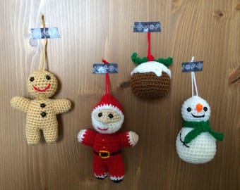 Christmas Crochet PDF Pattern  Santa, Snowman, Xmas Pudding, Gingerbread Man